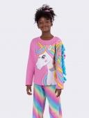 PIJAMA FEMININO INFANTIL VEGGI MANGA LONGA UNICORNIO ROSA