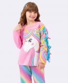 PIJAMA FEMININO INFANTIL VEGGI MANGA LONGA UNICORNIO ROSA