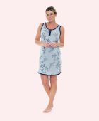 CAMISOLA FEMININO BOCEJINHO REGATA 3 BOTOES PASSAROS E GALHOS AZUL