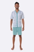 PIJAMA MASCULINO COM BOT&Otilde;ES E BERMUDA MESCLA PLUS SIZE - BOCEJINHO