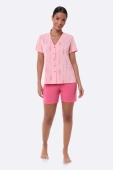 PIJAMA FEMININO CURTO ABERTO COM BOT&Otilde;ES FOLHAGEM ROS&Ecirc; - BOCEJINHO