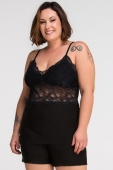 PIJAMA FEMININO DE AL&Ccedil;A COM RENDA PRETO PLUS SIZE - ESSENCIAL