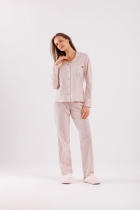 PIJAMA FEMININO LONGO COM BOT&Otilde;ES LISTRAS ROSA - COR COM AMOR