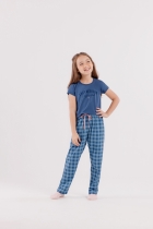 PIJAMA FEMININO JUVENIL MANGA CURTA E CALÇA XADREZ AZUL - COR COM AMOR