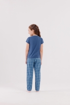 PIJAMA FEMININO JUVENIL MANGA CURTA E CALÇA XADREZ AZUL - COR COM AMOR