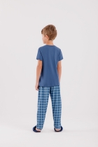 PIJAMA MASCULINO JUVENIL MANGA CURTA E CALÇA XADREZ AZUL - COR COM AMOR
