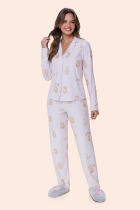 PIJAMA FEMININO LONGO COM BOT&Otilde;ES URSOS SUEDE PLUS SIZE - BOCEJINHO