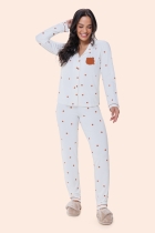 PIJAMA FEMININO LONGO COM BOTÕES OFF URSO - BOCEJINHO