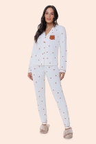PIJAMA FEMININO LONGO COM BOTÕES OFF URSO - BOCEJINHO
