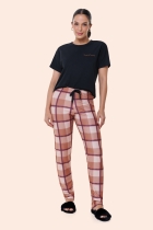 PIJAMA FEMININO MANGA CURTA COM CALÇA XADREZ SUEDE - BOCEJINHO
