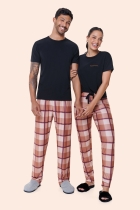 PIJAMA FEMININO MANGA CURTA COM CAL&Ccedil;A XADREZ SUEDE PLUS SIZE - BOCEJINHO