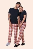 PIJAMA MASCULINO MANGA CURTA COM CALÇA XADREZ SUEDE - BOCEJINHO