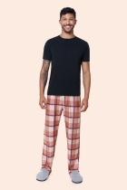 PIJAMA MASCULINO MANGA CURTA COM CALÇA XADREZ SUEDE - BOCEJINHO