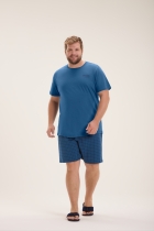 PIJAMA MASCULINO CURTO COM BERMUDA XADREZ AZUL PLUS SIZE - COR COM AMOR