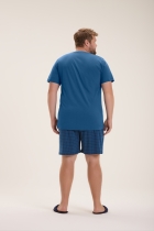 PIJAMA MASCULINO CURTO COM BERMUDA XADREZ AZUL PLUS SIZE - COR COM AMOR