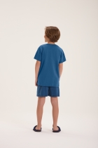 PIJAMA MASCULINO INFANTIL CURTO COM BERMUDA XADREZ AZUL - COR COM AMOR