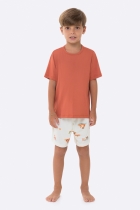 PIJAMA MASCULINO INFANTIL CURTO TERRACOTA CAPIVARA FAM&Iacute;LIA - BOCEJINHO