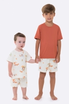 PIJAMA MASCULINO INFANTIL CURTO TERRACOTA CAPIVARA FAM&Iacute;LIA - BOCEJINHO