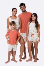 PIJAMA MASCULINO INFANTIL CURTO TERRACOTA CAPIVARA FAM&Iacute;LIA - BOCEJINHO