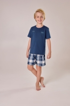 PIJAMA MASCULINO INFANTIL CURTO AZUL XADREZ TIGOR - COR COM AMOR
