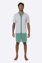 PIJAMA MASCULINO COM BOT&Otilde;ES E BERMUDA MESCLA PLUS SIZE - BOCEJINHO