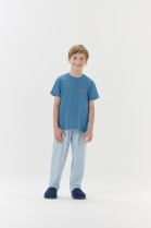 PIJAMA MASCULINO JUVENIL MANGA CURTA E CAL&Ccedil;A AZUL LISTRADA - COR COM AMOR