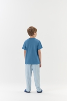 PIJAMA MASCULINO INFANTIL MANGA CURTA E CAL&Ccedil;A AZUL LISTRADA - COR COM AMOR