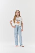 PIJAMA FEMININO INFANTIL MANGA CURTA E CAL&Ccedil;A AZUL LISTRADA - COR COM AMOR