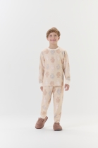 PIJAMA UNISSEX INFANTIL LONGO MOLETINHO BEGE COELHINHOS - COR COM AMOR