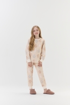 PIJAMA UNISSEX JUVENIL LONGO MOLETINHO BEGE COELHINHOS - COR COM AMOR