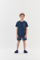 PIJAMA MASCULINO JUVENIL CURTO AZUL MARINHO ESTAMPA ESPORTIVA - COMR COM AMOR