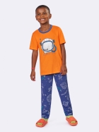 PIJAMA MASCULINO INFANTIL MANGA CURTA E CAL&Ccedil;A AZUL E LARANJA ESPA&Ccedil;O - VEGGI