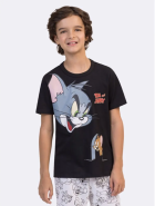 PIJAMA MASCULINO INFANTIL MANGA CURTA COM CAL&Ccedil;A PRETO E BRANCO TOM E JERRRY - VEGGI