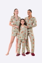 PIJAMA FEMININO MANGA LONGA E CAL&Ccedil;A COM BOT&Otilde;ES VERDE URSOS - BOCEJINHO 