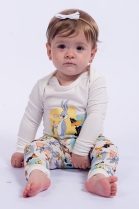 PIJAMA BABY UNISSEX BODY LONGO E CALÇA LOONEY TUNES FAMÍLIA- ACUO