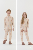PIJAMA UNISSEX JUVENIL LONGO MOLETINHO BEGE COELHINHOS - COR COM AMOR