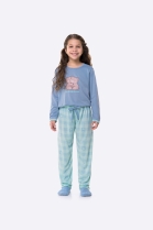 PIJAMA FEMININO JUVENIL MANGA LONGA E CAL&Ccedil;A XADREZ AZUL - BOCEJINHO