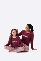 PIJAMA FEMININO JUVENIL MANGA LONGA E CAL&Ccedil;A VINHO URSO - BOCEJINHO