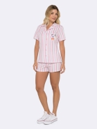 PIJAMAS FEMININOS MANGA CURTA COM BOT&Otilde;ES E SHORT LISTRAS COLORIDAS - VEGGI