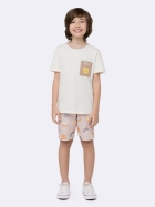 PIJAMA MASCULINO JUVENIL MANGA CURTA E BERMUDA MARFIM GATOS - VEGGI