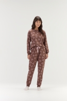 PIJAMA FEMININO MANGA LONGA E CALÇA MARROM LAÇOS - COR COM AMOR
