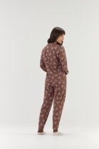 PIJAMA FEMININO MANGA LONGA E CALÇA MARROM LAÇOS - COR COM AMOR