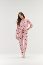 PIJAMA FEMININO MANGA LONGA E CALÇA ROSA CORAÇÕES - COR COM AMOR