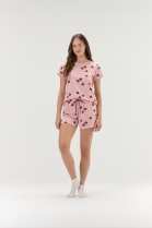 PIJAMA FEMININO MANGA CURTA E SHORT ROSA CORAÇÕES - COR COM AMOR