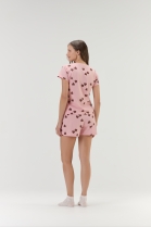 PIJAMA FEMININO MANGA CURTA E SHORT ROSA CORAÇÕES - COR COM AMOR
