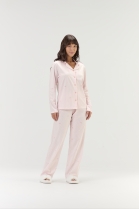 PIJAMA FEMININO LONGO COM BOTÕES ROSA LAÇOS - COR COM AMOR