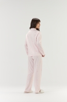 PIJAMA FEMININO LONGO COM BOTÕES ROSA LAÇOS - COR COM AMOR