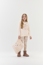 PIJAMA FEMININO INFANTIL MANGA LONGA E CALÇA LEGGING URSO - COR COM AMOR