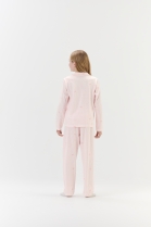PIJAMA FEMININO JUVENIL LONGO COM BOTÕES ROSA LAÇOS - COR COM AMOR