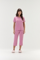 PIJAMA FEMININO MANGA CURTA E CALÇA CAPRI ROSA - COR COM AMOR